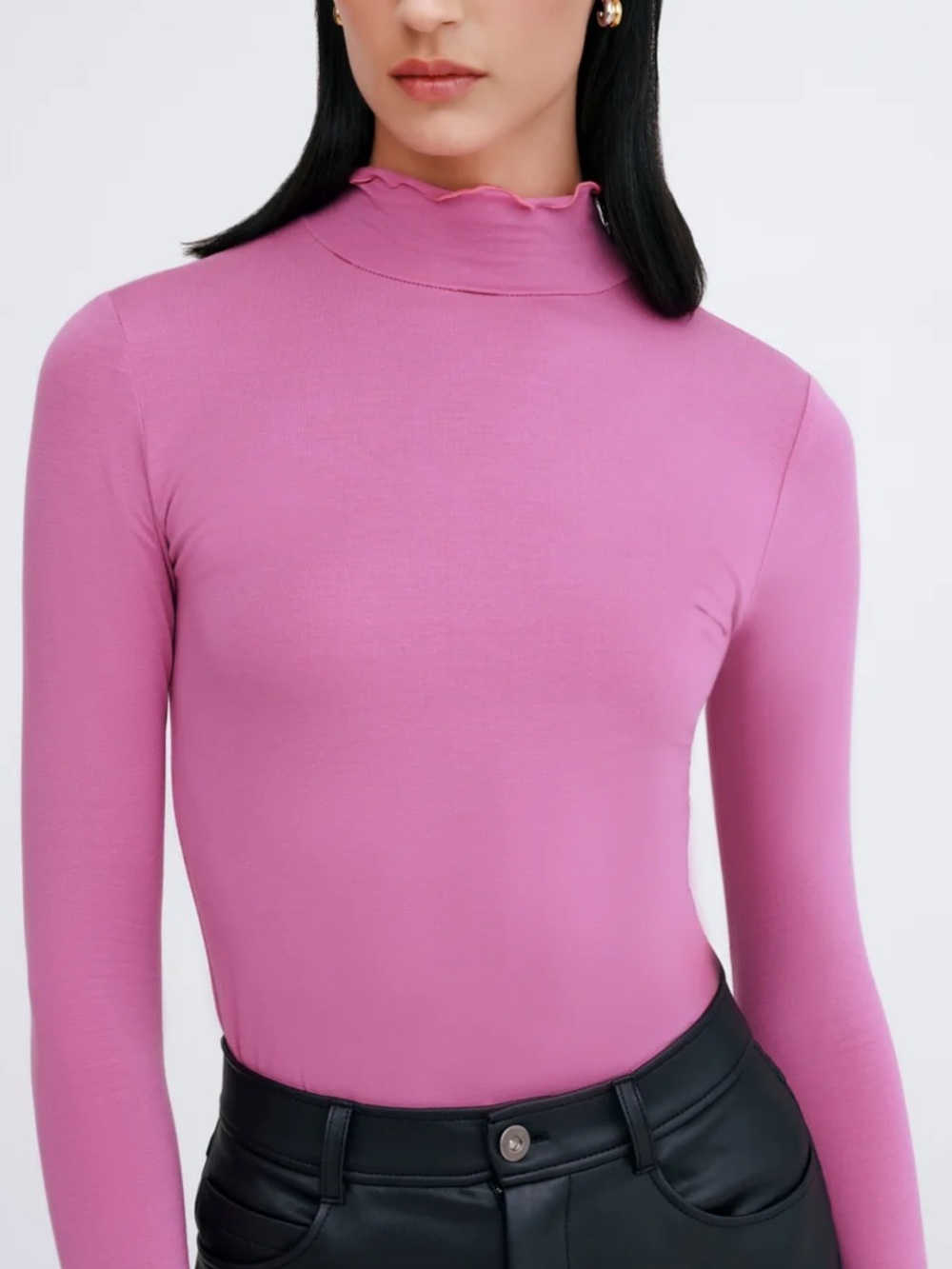 Marcella XS Fitted Long-Sleeve Mock Neck Top in Magenta